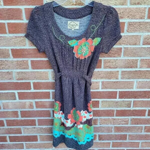 DeJaVu Dress Women's Small Boho Embroidered Accents Knee Length